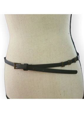 Black Faux Leather Antique Goldtone LOVE Detail Skinny Belt Size 3